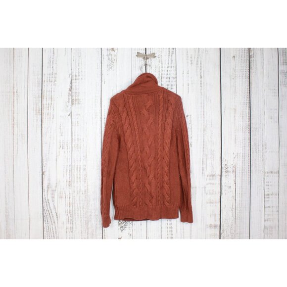 LL Bean Double L Mixed Cable Sweater Funnelneck Casual Burnt Mahogany M - Picture 6 of 9